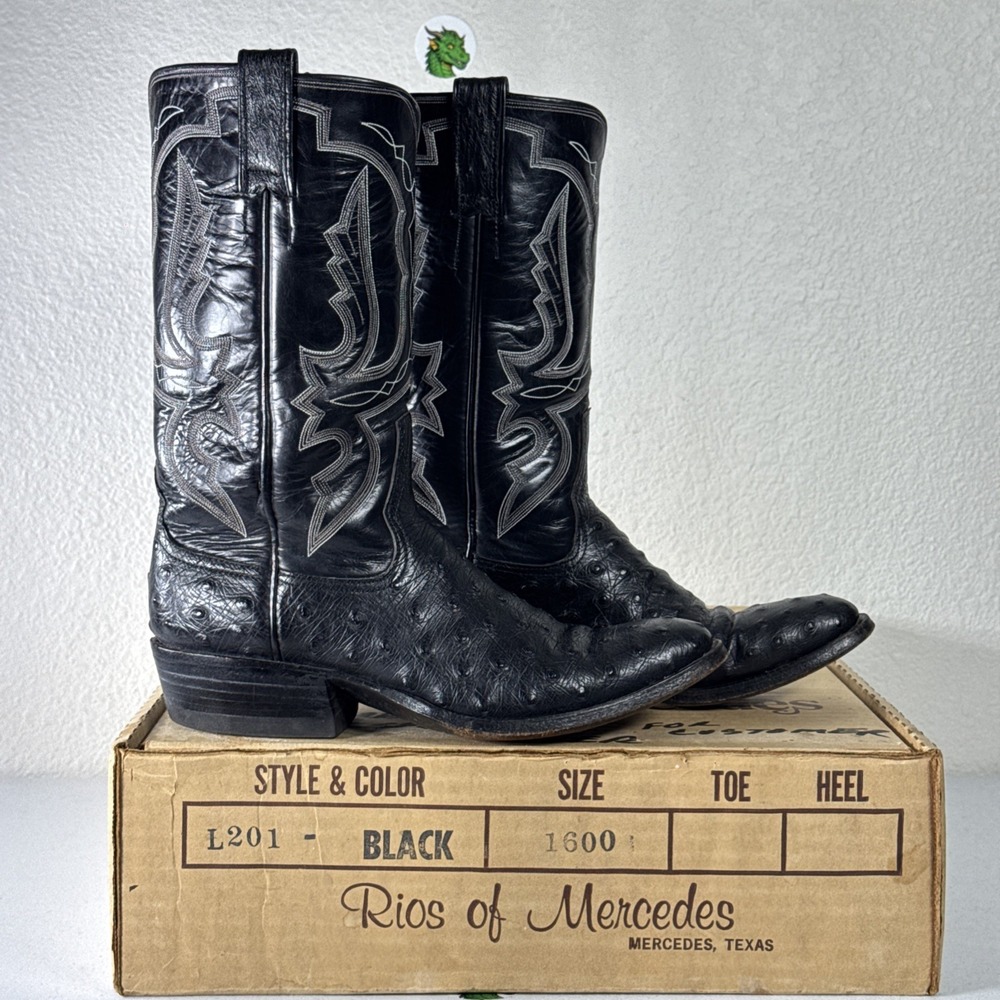 Vintage 70'S Rios of Mercedes Black Ostrich Women's Cowboy Boots Size 6A Narrow